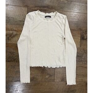 Y2k Abercrombie And Fitch Babydoll Knitted Top Long Sleeve Shirt Ivory Medium